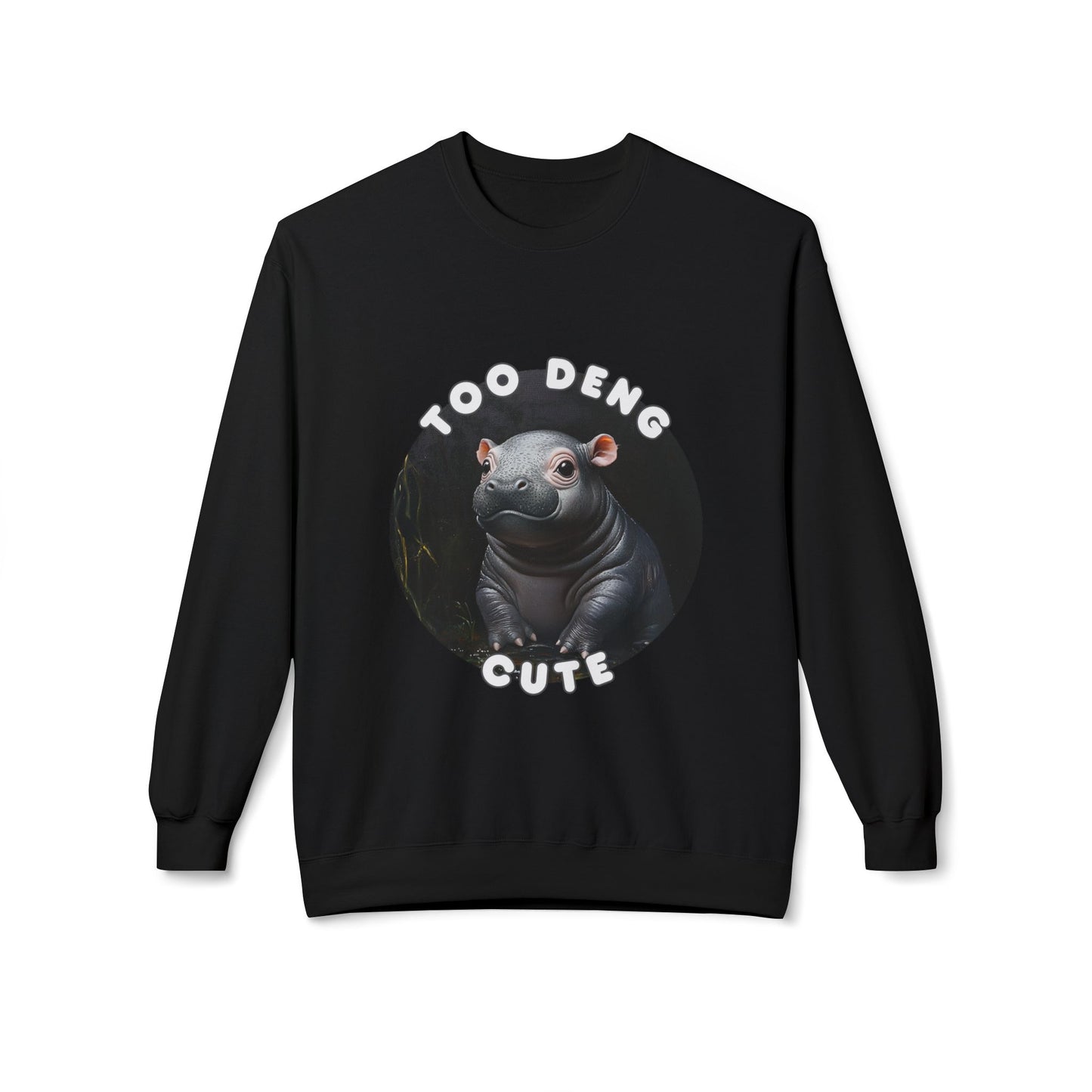 Unisex Fleece Crewneck Sweatshirt - Too Deng Cute Moo Deng Hippo, Cozy Cotton Blend, Classic Relaxed Fit