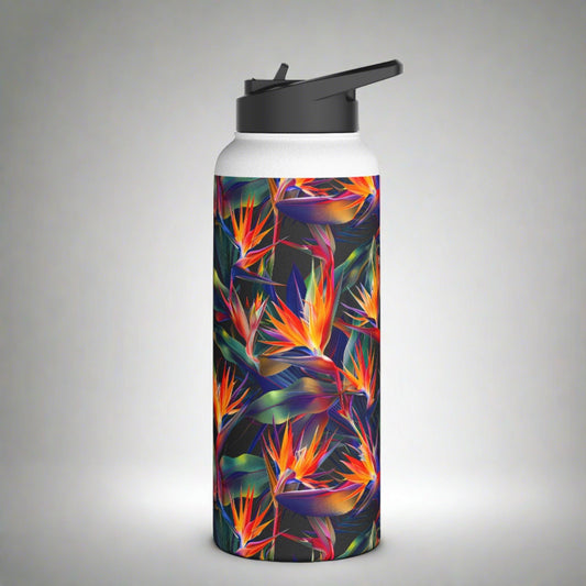 Stainless Steel Water Bottle Thermos, 32oz, Birds of Paradise - Double Wall Insulation Keeps Drinks Hot or Cold