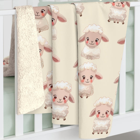 Sherpa Fleece Blanket with Cute Baby Lamb, 50×60" Cozy Blanket