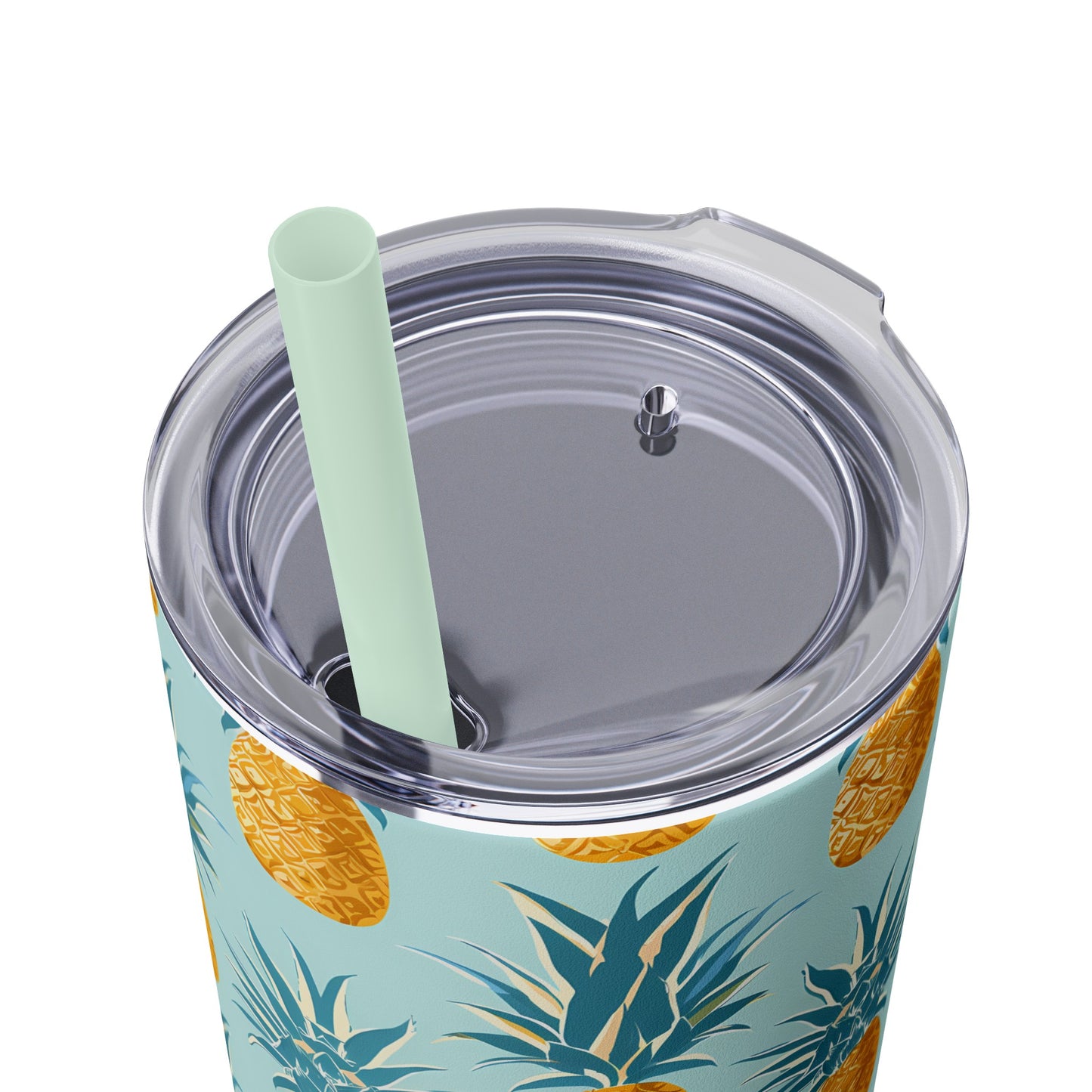 Stainless Steel Tumbler with Lid & Straw, 20 oz (Pineapple Art) Double-walled, Keeps Drinks Hot or Cold