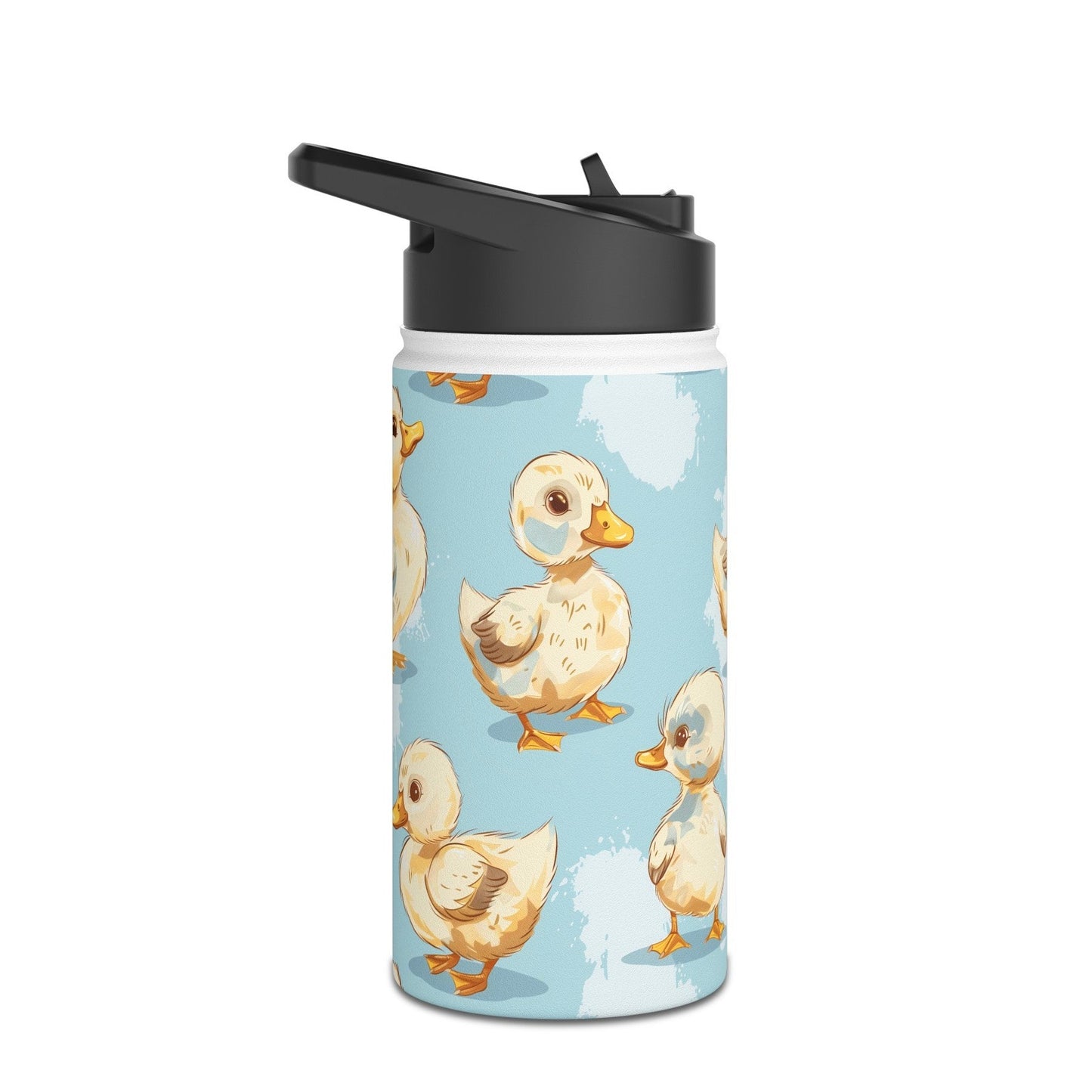 Insulated Water Bottle, 12oz, Cute Baby Ducklings - Double Walled Stainless Steel Thermos, Keeps Drinks Hot or Cold