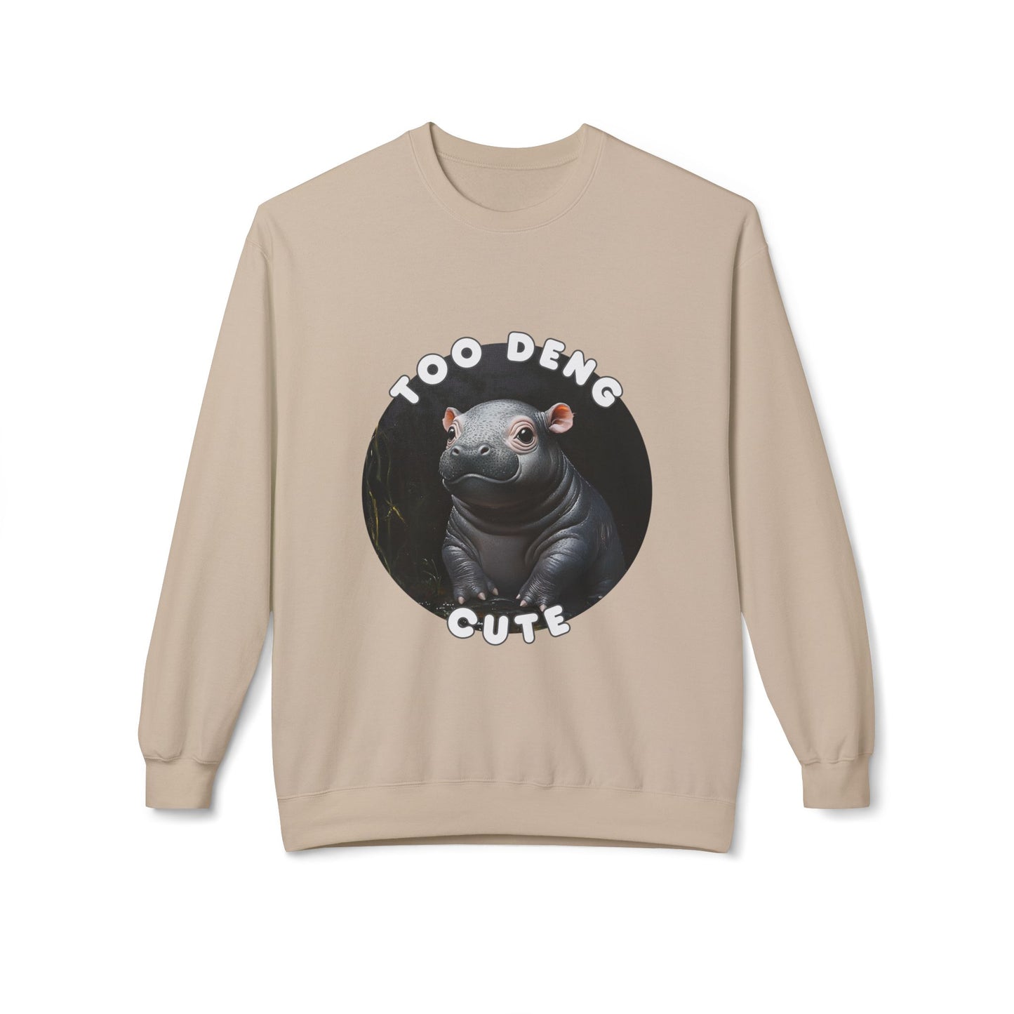 Unisex Fleece Crewneck Sweatshirt - Too Deng Cute Moo Deng Hippo, Cozy Cotton Blend, Classic Relaxed Fit