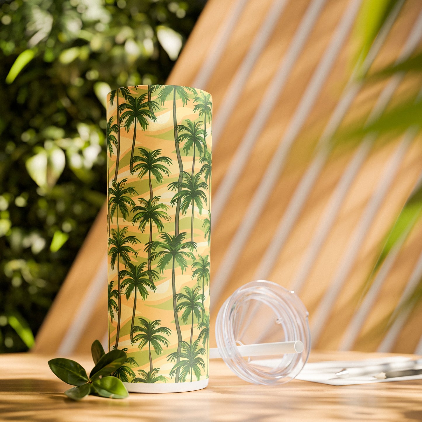 Stainless Steel Tumbler with Lid & Straw, 20 oz (Tropical Palm Trees) Double-walled, Keeps Drinks Hot or Cold