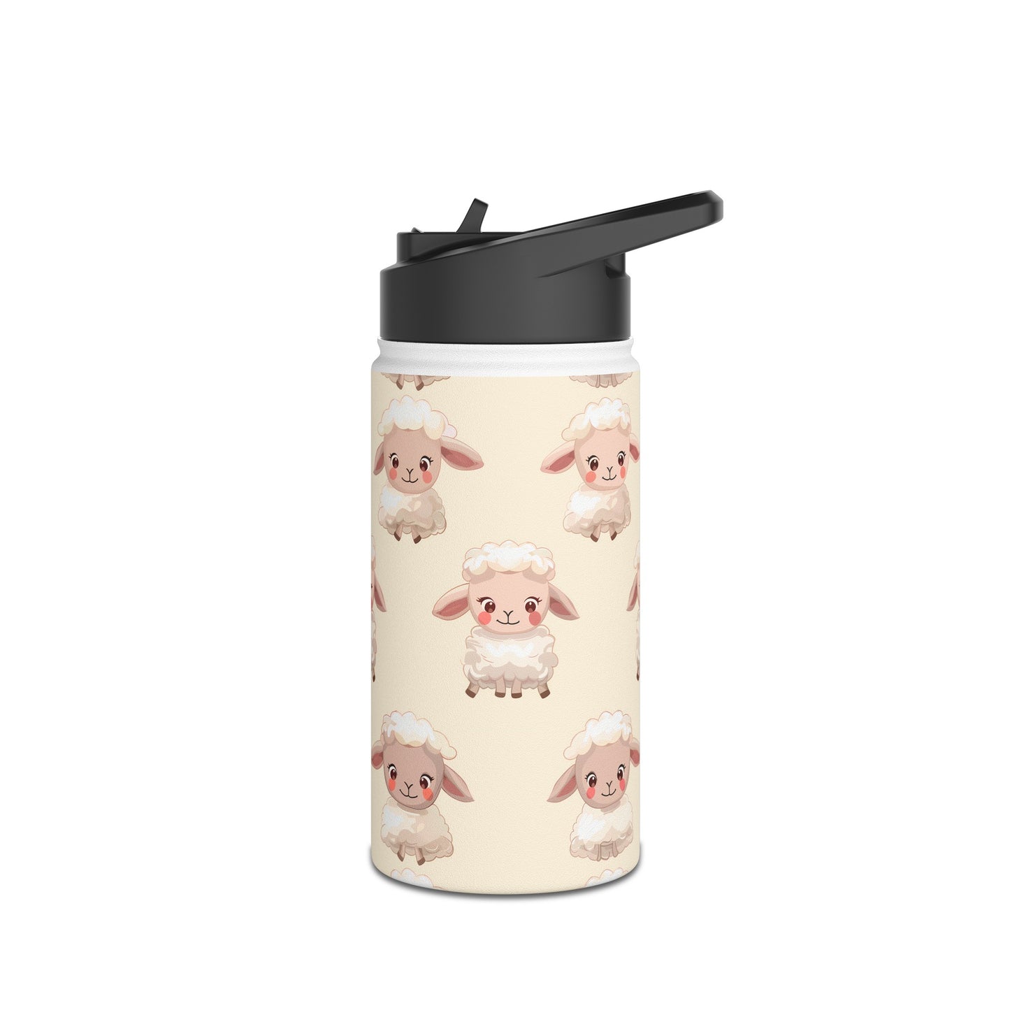 Insulated Water Bottle, 12oz, Cute Baby Lamb - Double Walled Stainless Steel Thermos, Keeps Drinks Hot or Cold