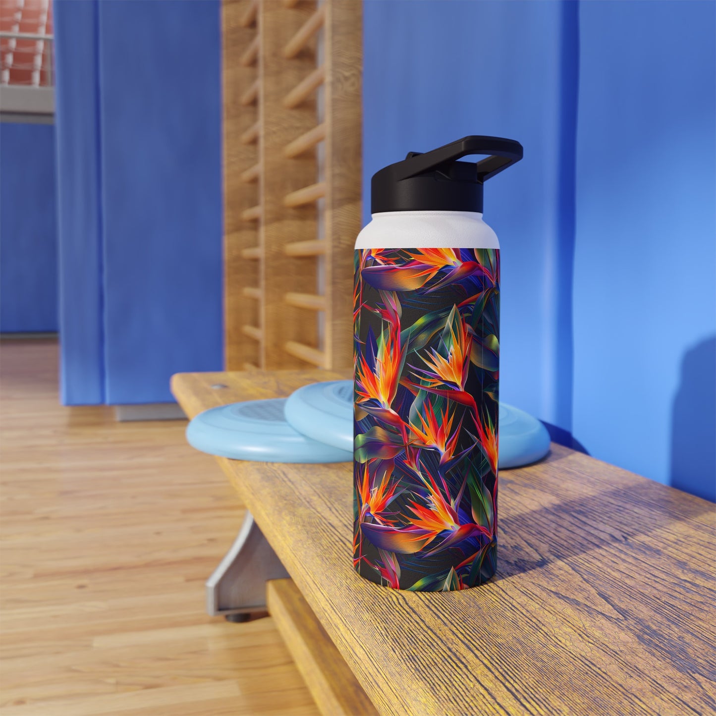 Stainless Steel Water Bottle Thermos, 32oz, Birds of Paradise - Double Wall Insulation Keeps Drinks Hot or Cold