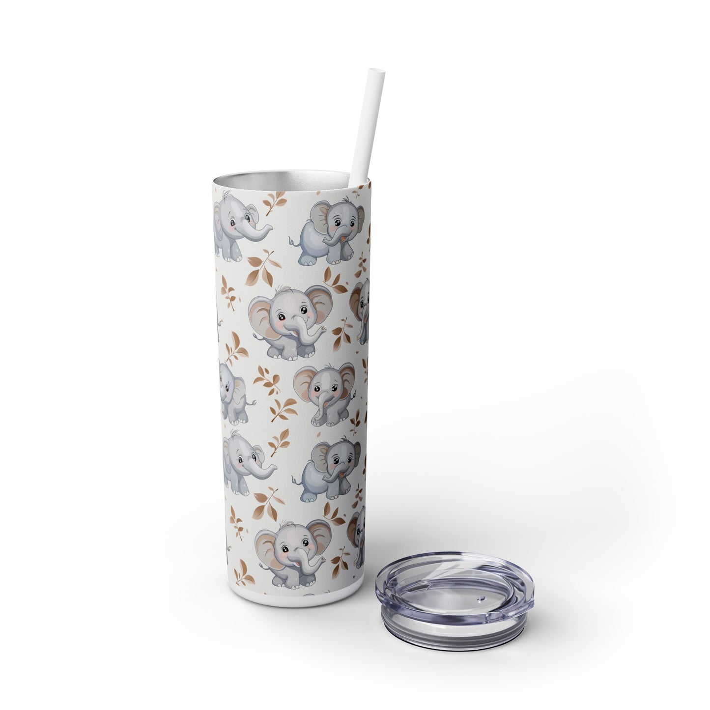Insulated 20 oz Tumbler with Lid & Straw, Cute Baby Elephants - Double-walled Stainless Steel, Keeps Drinks Hot or Cold