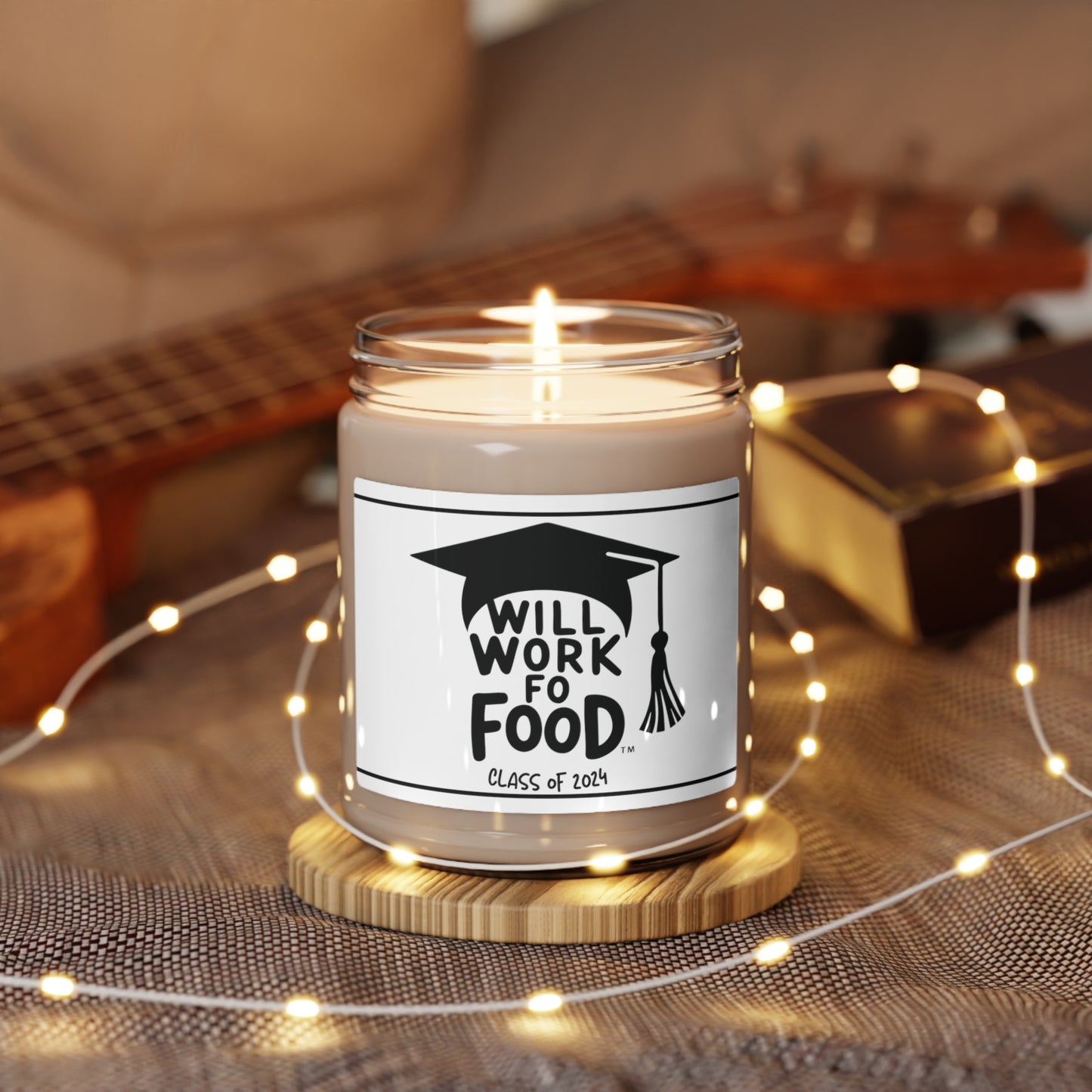 Funny Graduation Gift, Unscented Candle, (Will work fo Food) - Funny Gift for Grads and Foodies