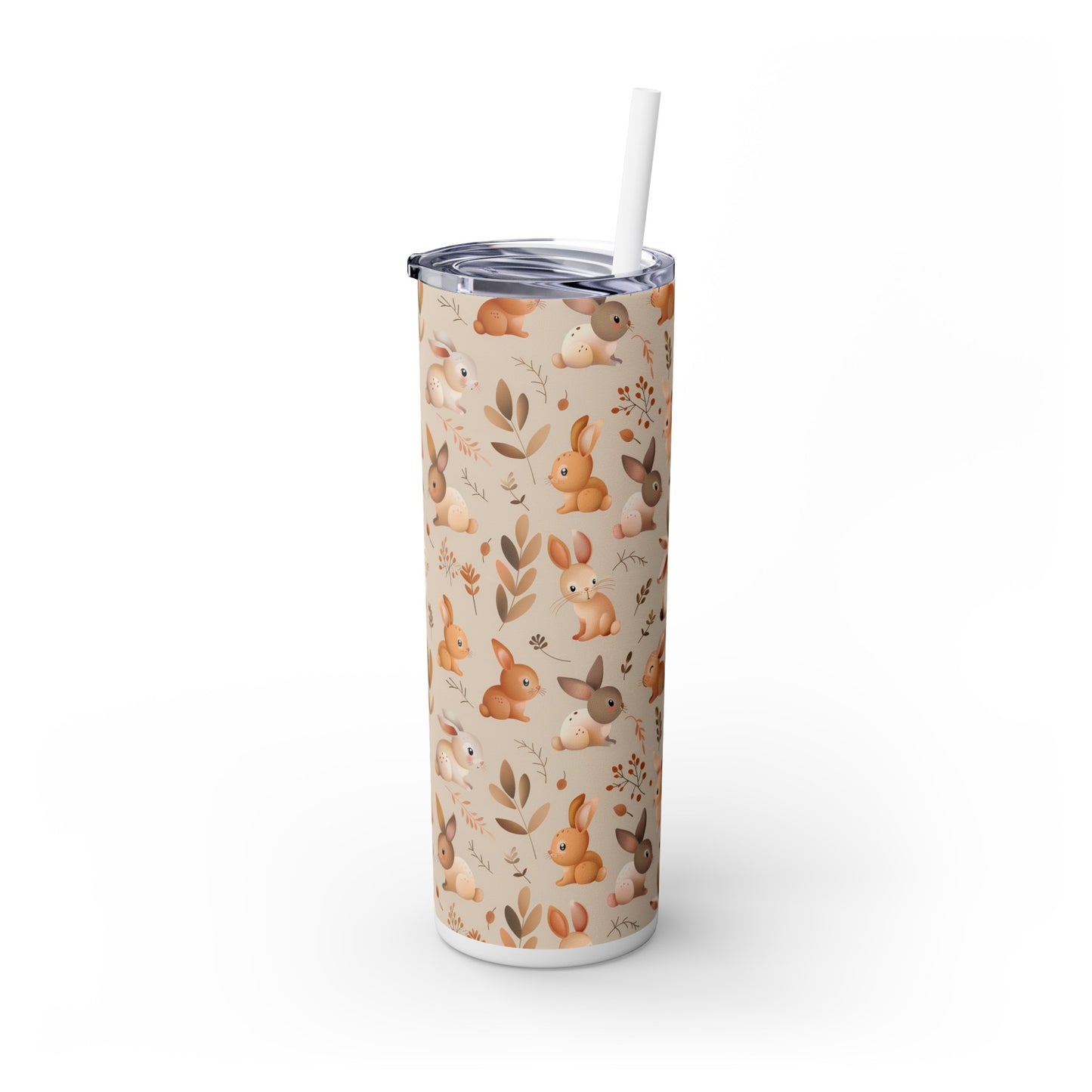 Insulated 20 oz Tumbler with Lid & Straw, Cute Bunny Rabbits - Double-walled Stainless Steel, Keeps Drinks Hot or Cold