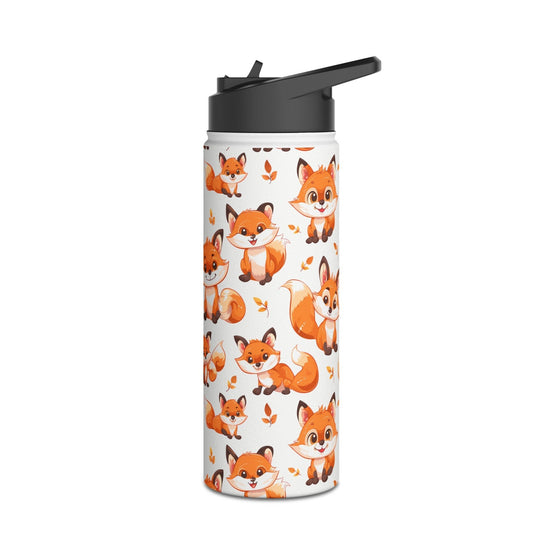 Insulated Water Bottle Thermos, 18oz, Cute Baby Foxes - Double Walled Stainless Steel, Keeps Drinks Hot or Cold