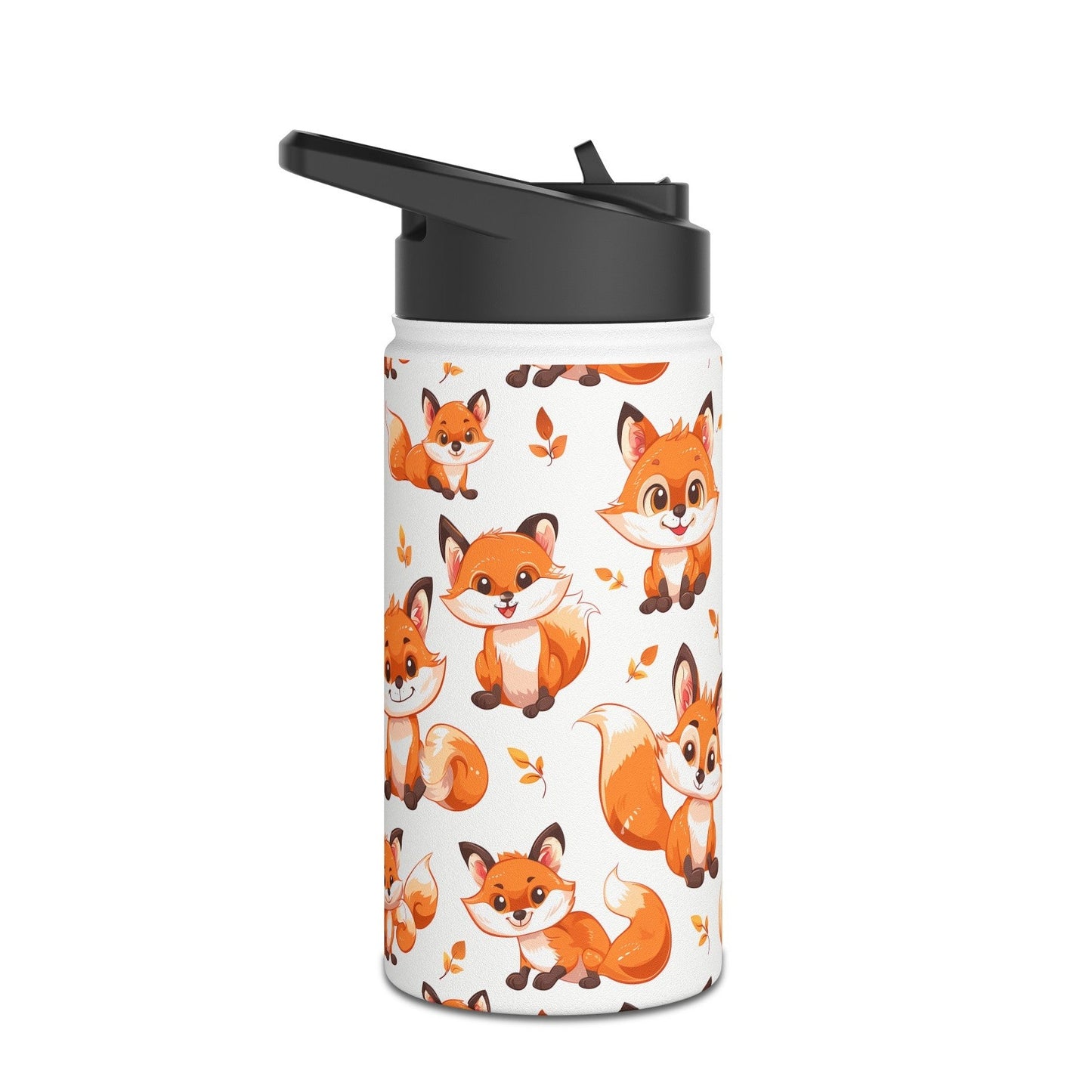 Insulated Water Bottle, 12oz, Cute Baby Foxes - Double Walled Stainless Steel Thermos, Keeps Drinks Hot or Cold