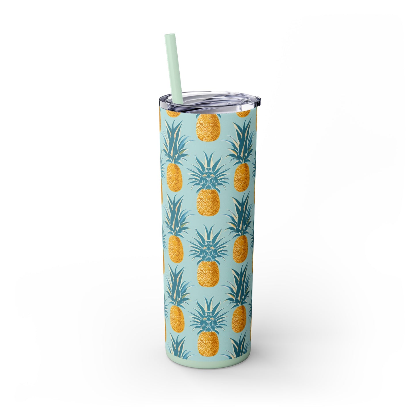 Stainless Steel Tumbler with Lid & Straw, 20 oz (Pineapple Art) Double-walled, Keeps Drinks Hot or Cold