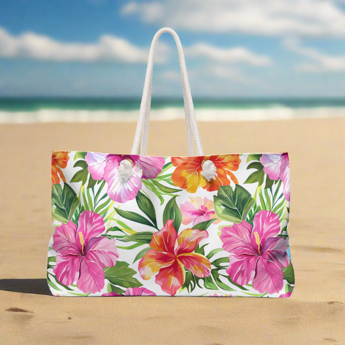 Deluxe Tropics Tote & Beach Bag with Vibrant Hibiscus Design (24" × 13" x 5.5")