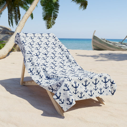 Oversized Microfiber Beach Towel with Nautical Navy Anchors Design (36" × 72")