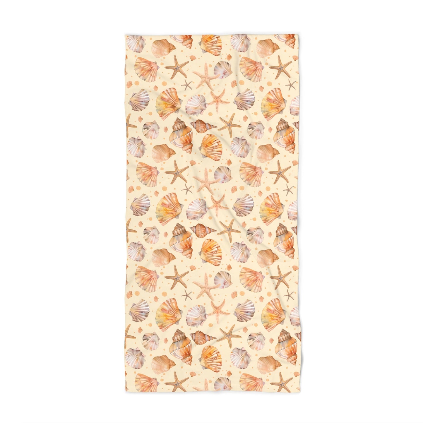 Oversized Microfiber Beach Towel with Seashells & Starfish Watercolor Design (36" × 72")