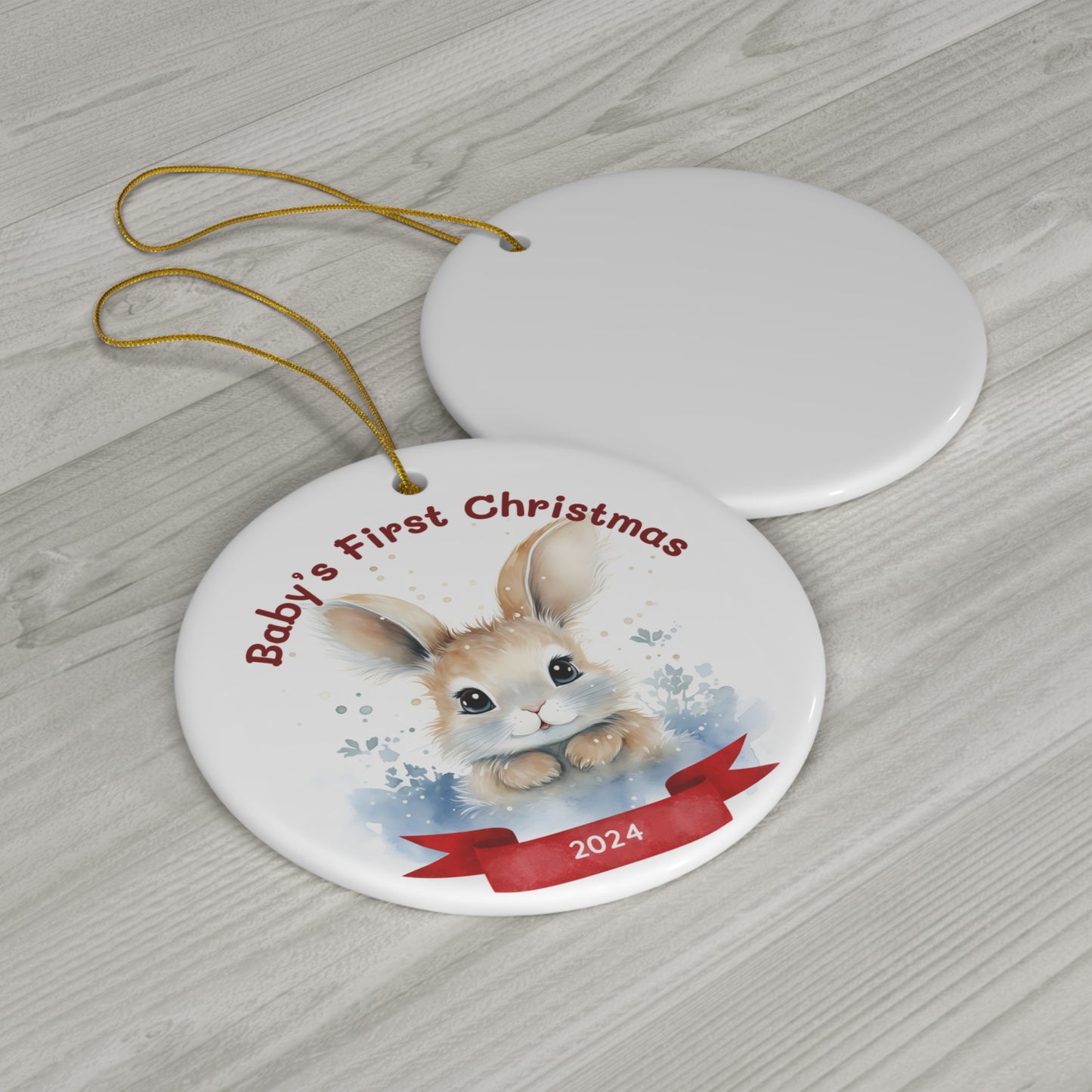 Baby's First Christmas Ornament, 2024 Keepsake Holiday Ornament, Cute Bunny Rabbit Design