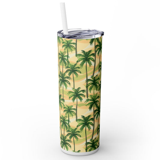 Stainless Steel Tumbler with Lid & Straw, 20 oz (Tropical Palm Trees) Double-walled, Keeps Drinks Hot or Cold
