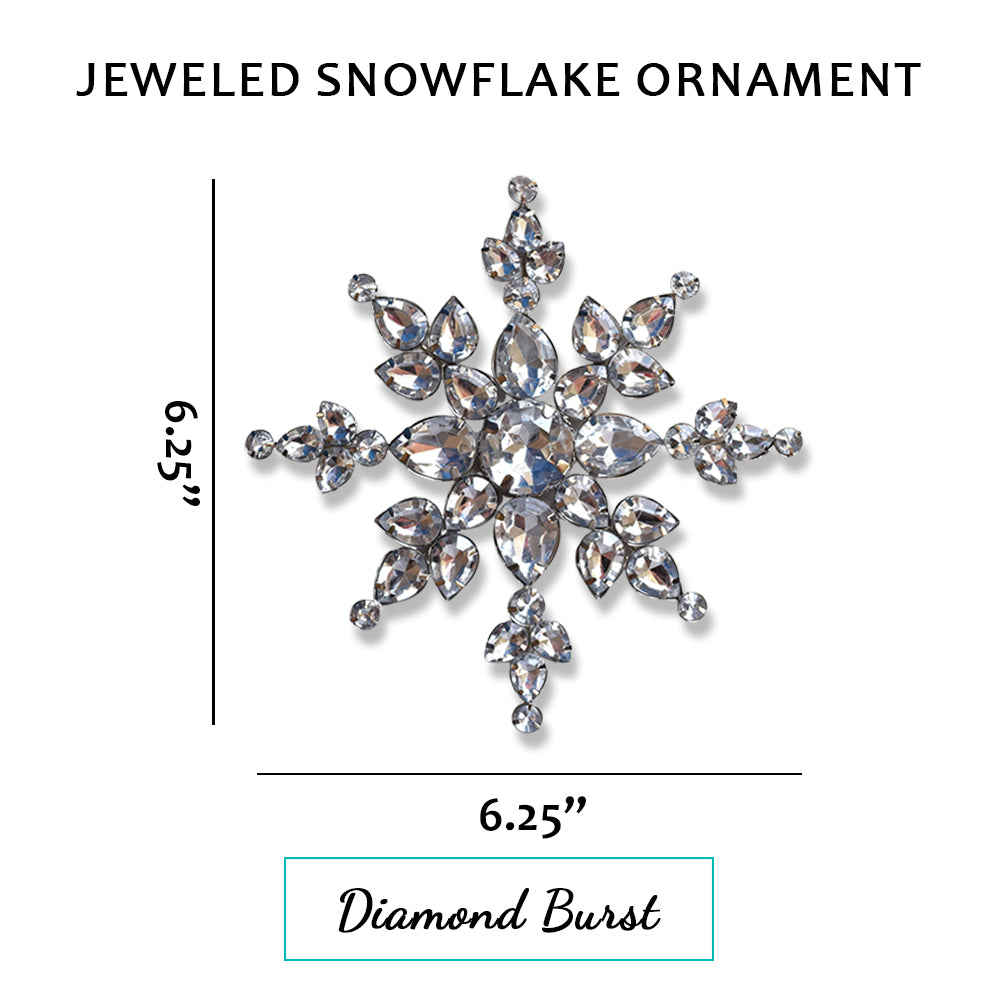 Set of 3 Jeweled Rhinestone Snowflake Ornaments (6.25" Diamond Burst Design) - Perfect for Christmas Tree, Hanging Holiday Decoration, Gifts & Decor