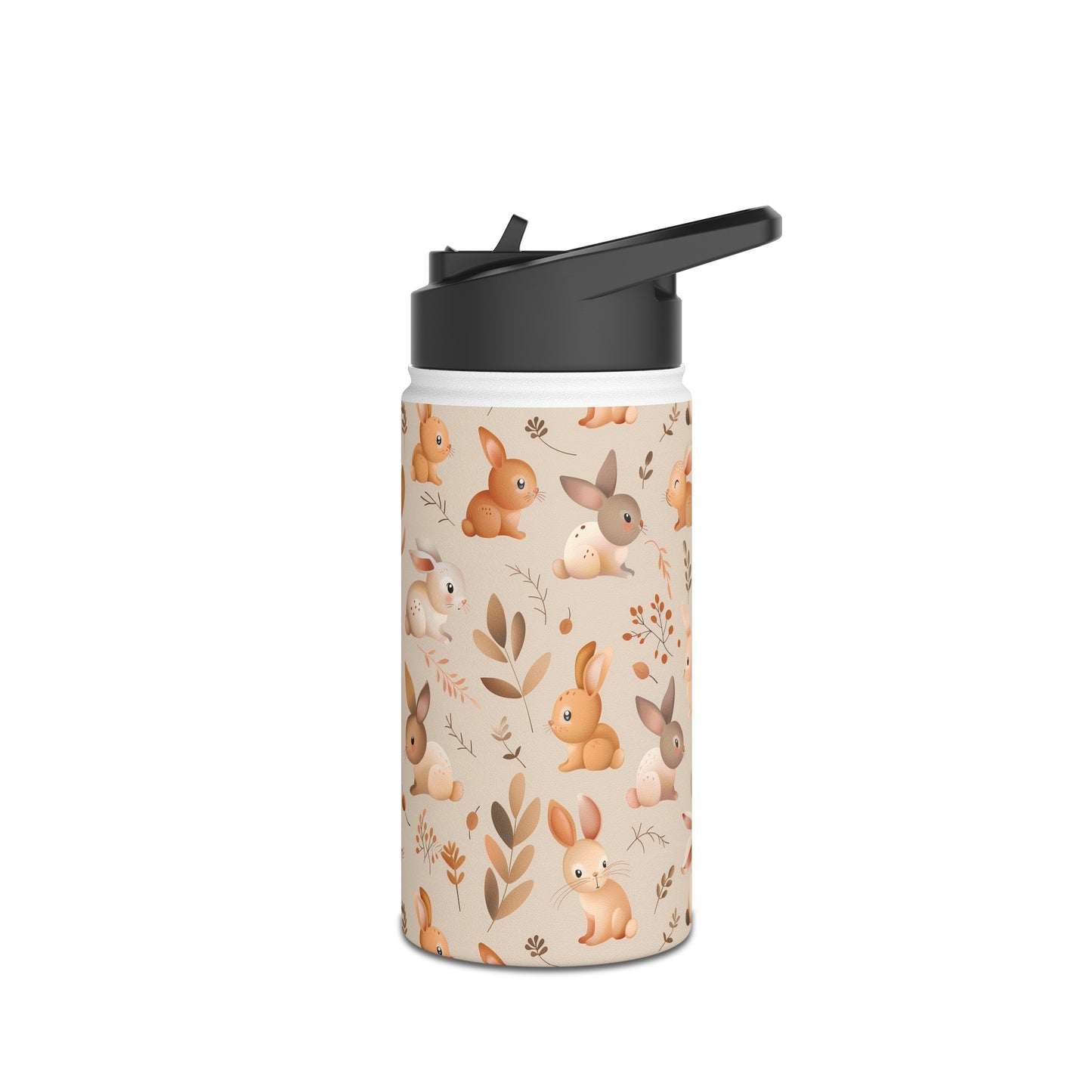 Insulated Water Bottle, 12oz, Cute Bunny Rabbits - Double Walled Stainless Steel Thermos, Keeps Drinks Hot or Cold