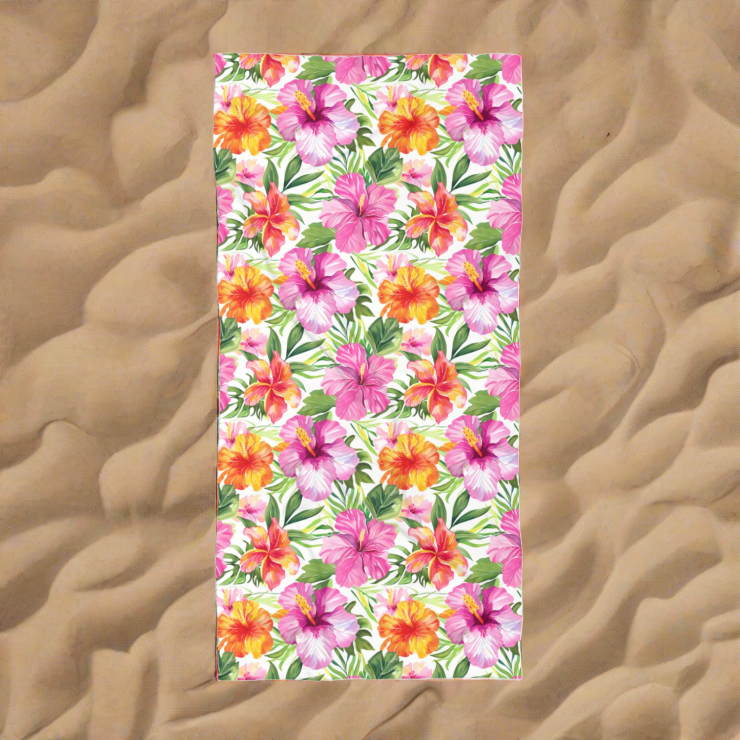 Oversized Microfiber Beach Towel with Tropical Hibiscus Floral Design (36" × 72")