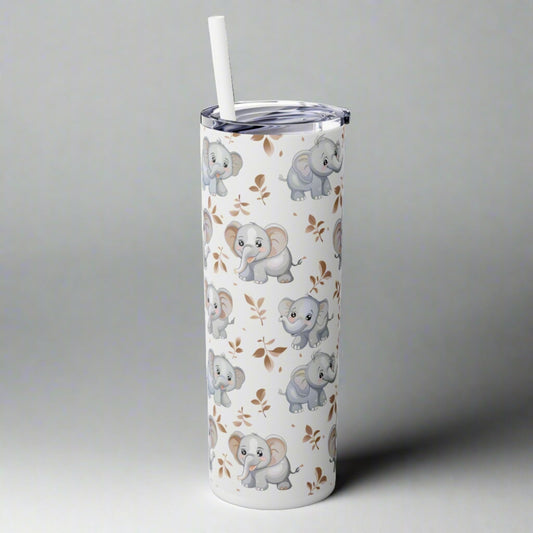 Insulated 20 oz Tumbler with Lid & Straw, Cute Baby Elephants - Double-walled Stainless Steel, Keeps Drinks Hot or Cold