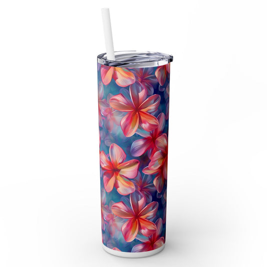 Stainless Steel Tumbler with Lid & Straw, 20 oz (Vibrant Plumeria Floral) Double-walled, Keeps Drinks Hot or Cold