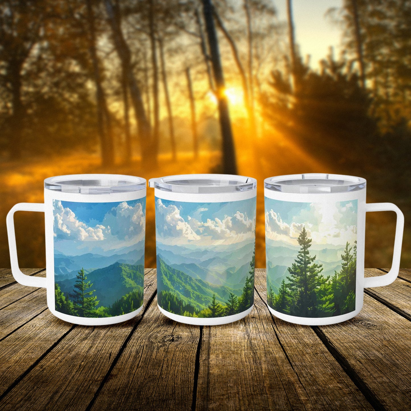 Insulated Coffee Mug with Smoky Mountains National Park Design, 10 oz