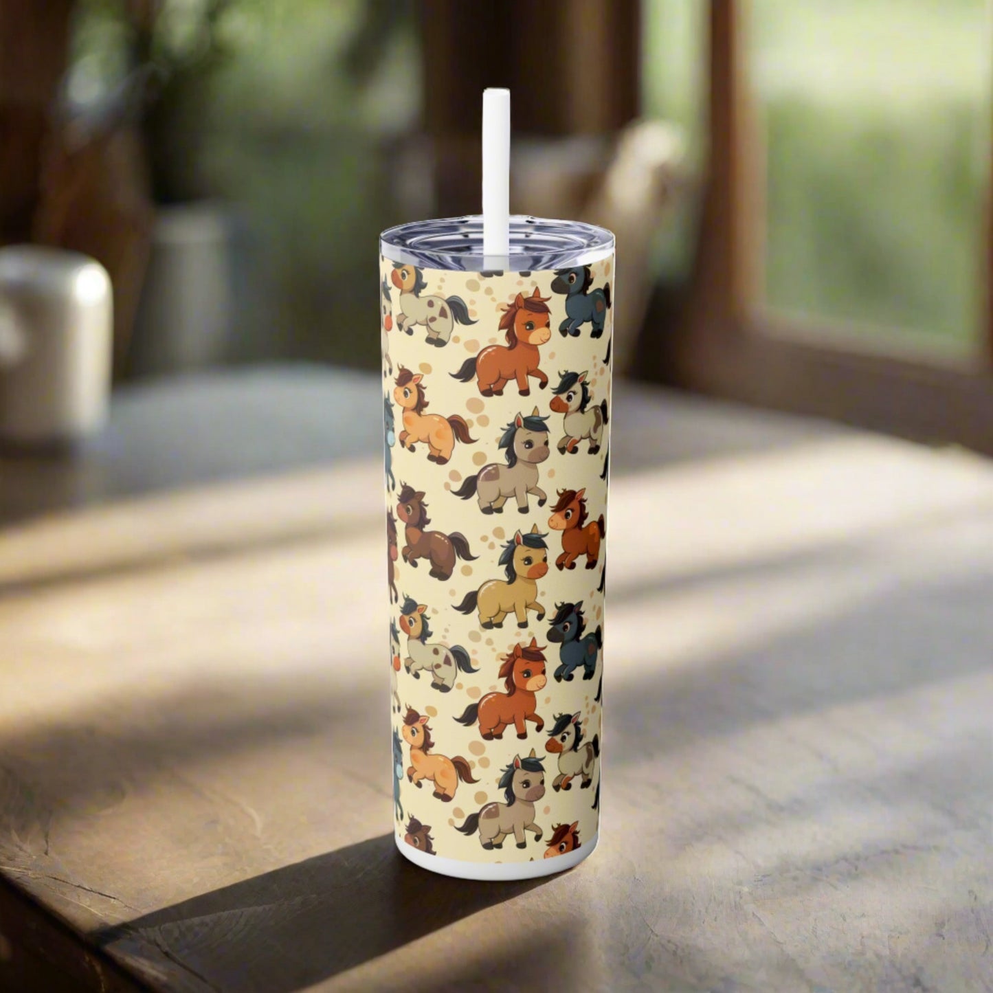 Insulated 20 oz Tumbler with Lid & Straw, Cute Baby Horses - Double-walled Stainless Steel, Keeps Drinks Hot or Cold