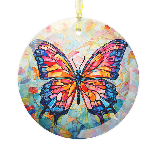 Vibrant Butterfly Decorative Art Glass Ornament