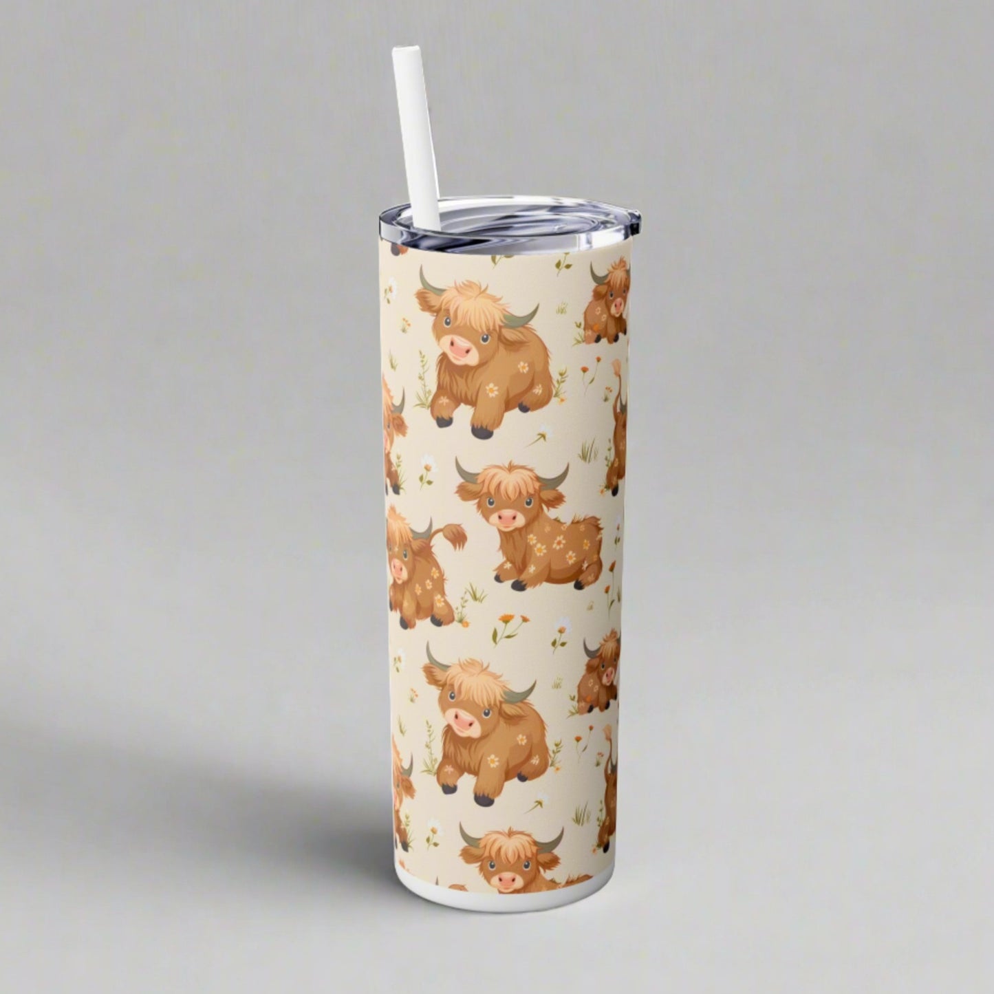 Insulated 20 oz Tumbler with Lid & Straw, Baby Highland Cows - Double-walled Stainless Steel, Keeps Drinks Hot or Cold