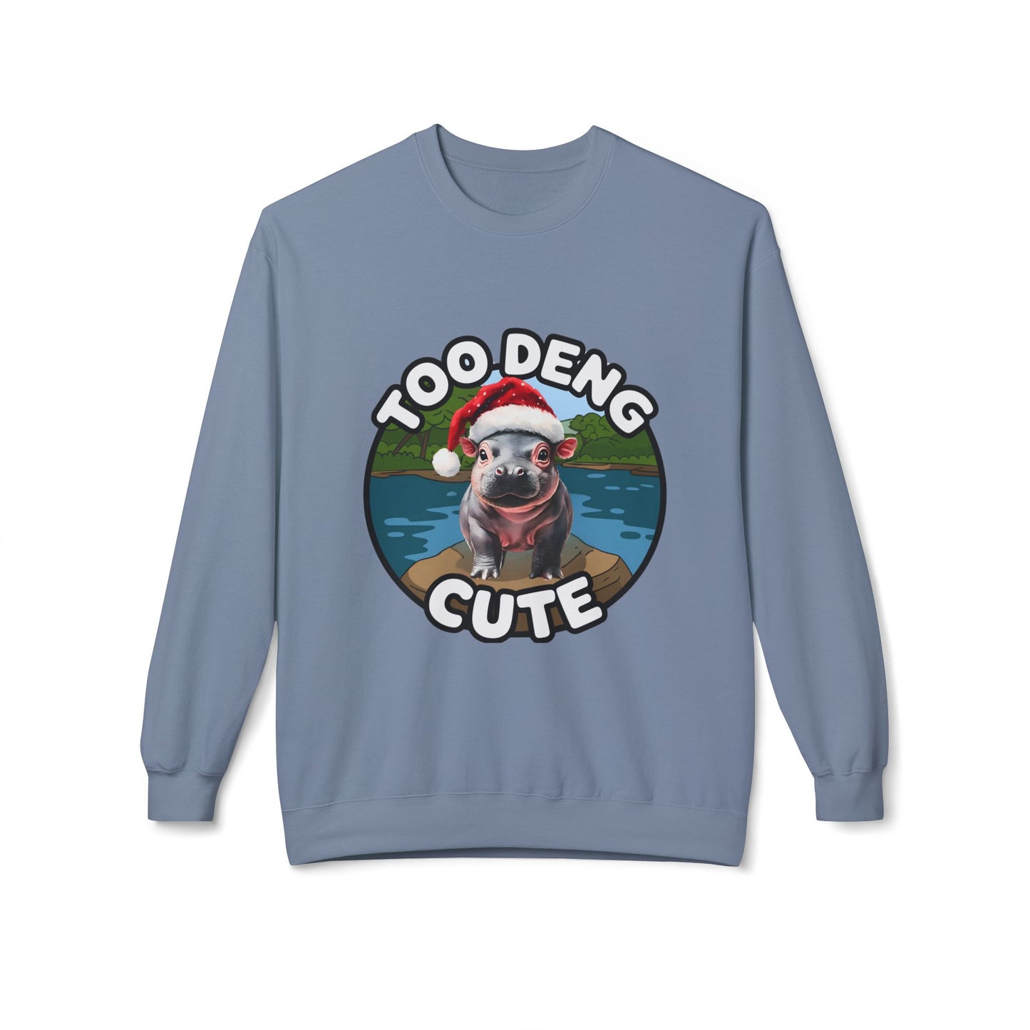 Unisex Midweight Fleece Crewneck Sweatshirt - Cozy Cotton Blend, Eco-Friendly Moo Deng Hippo Design, Classic Relaxed Fit