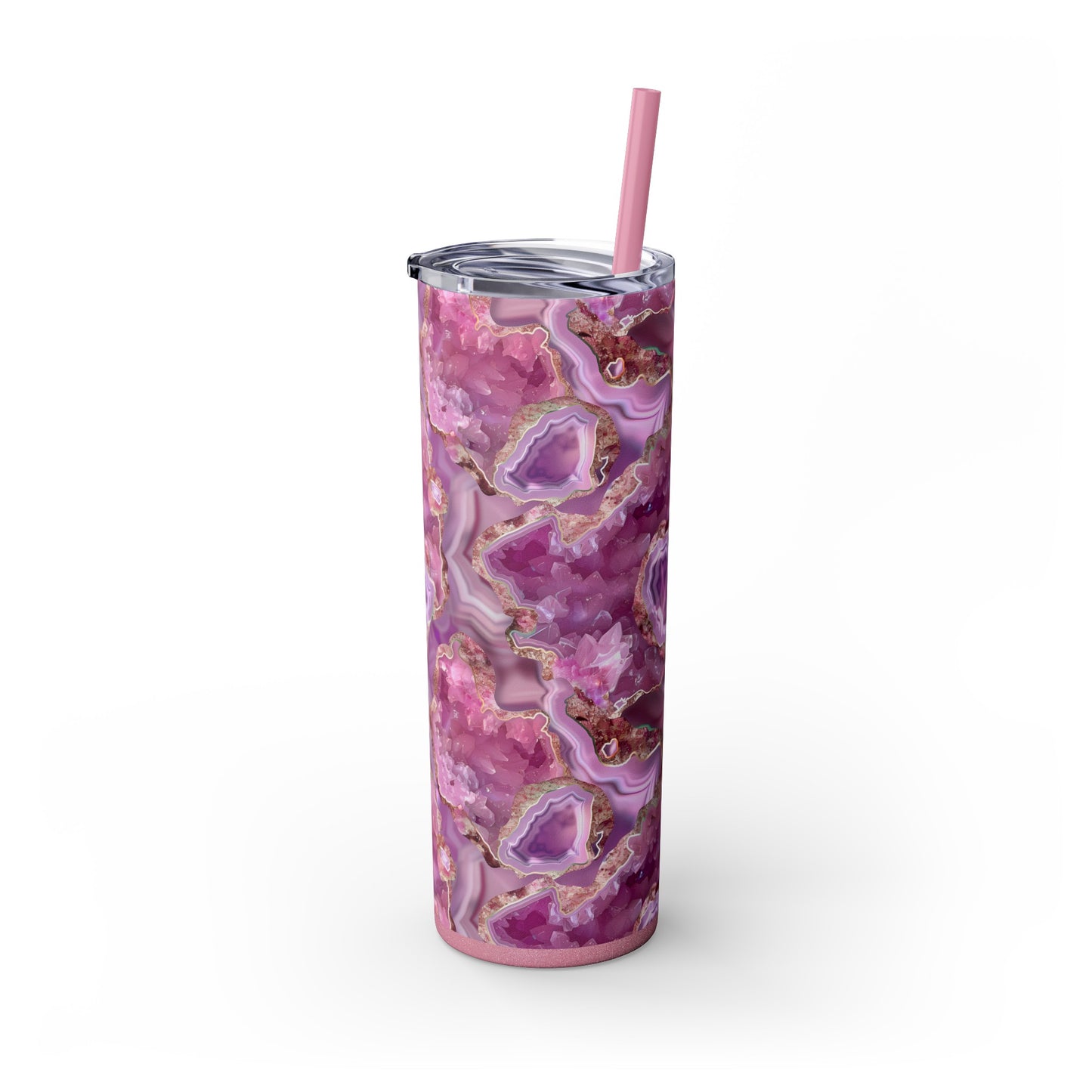 Stainless Steel Tumbler with Lid & Straw, 20 oz, Pink Quartz Geode  - Double-walled, Keeps Drinks Hot or Cold