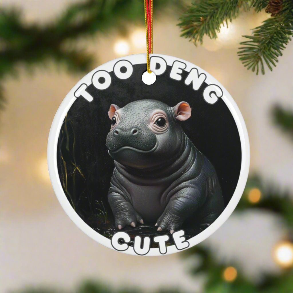 Too Deng Cute Hippo Holiday Ornament, 2-Sided Print Moo Deng Christmas Ornament