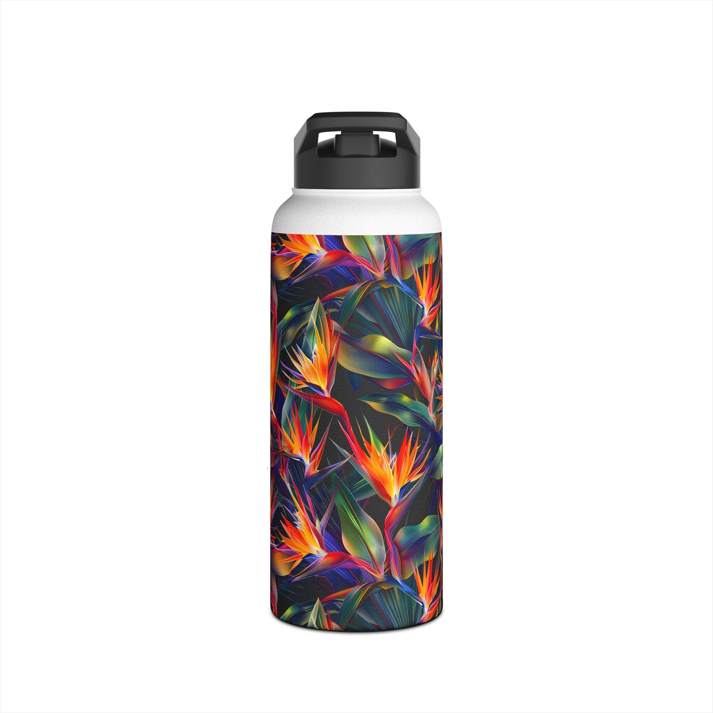 Stainless Steel Water Bottle Thermos, 32oz, Birds of Paradise - Double Wall Insulation Keeps Drinks Hot or Cold