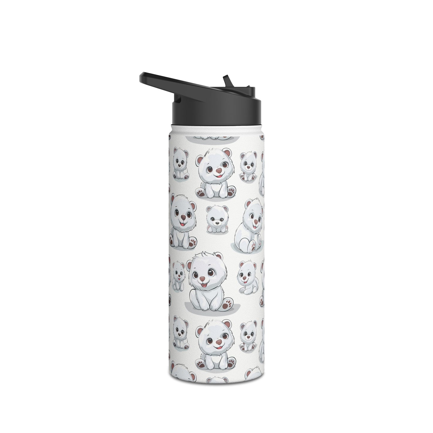 Insulated Water Bottle Thermos, 18oz, Cute Polar Bear Cubs - Double Walled Stainless Steel, Keeps Drinks Hot or Cold