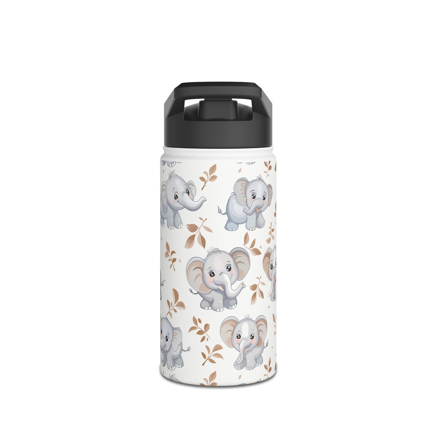 Insulated Water Bottle, 12oz, Cute Baby Elephants - Double Walled Stainless Steel Thermos, Keeps Drinks Hot or Cold