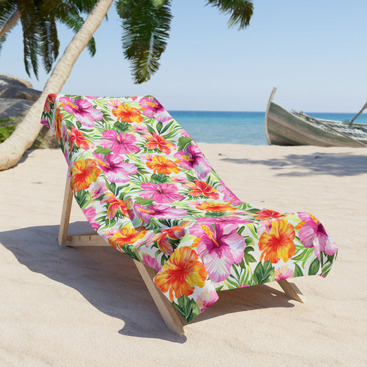 Oversized Microfiber Beach Towel with Tropical Hibiscus Floral Design (36" × 72")