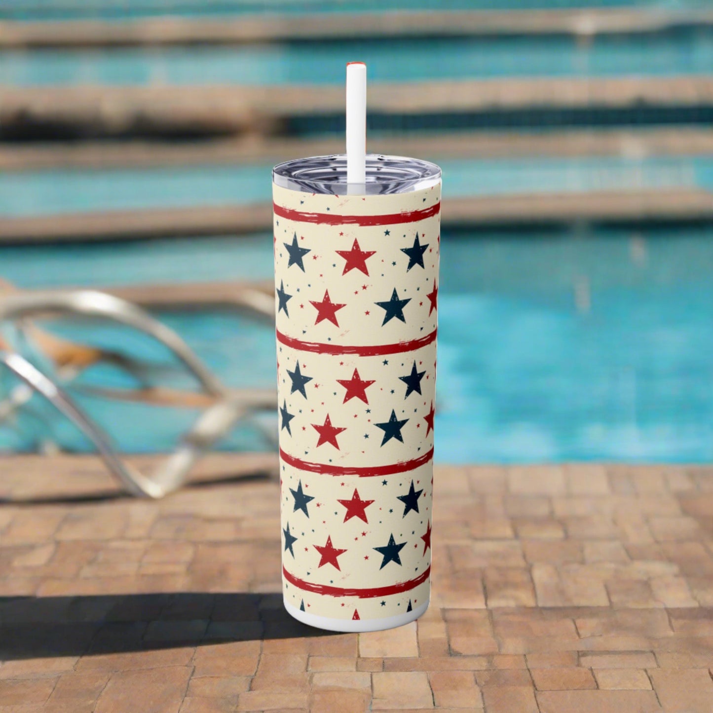 Stainless Steel Tumbler with Lid & Straw, 20 oz (Americana Stars & Stripes) Double-walled, Keeps Drinks Hot or Cold