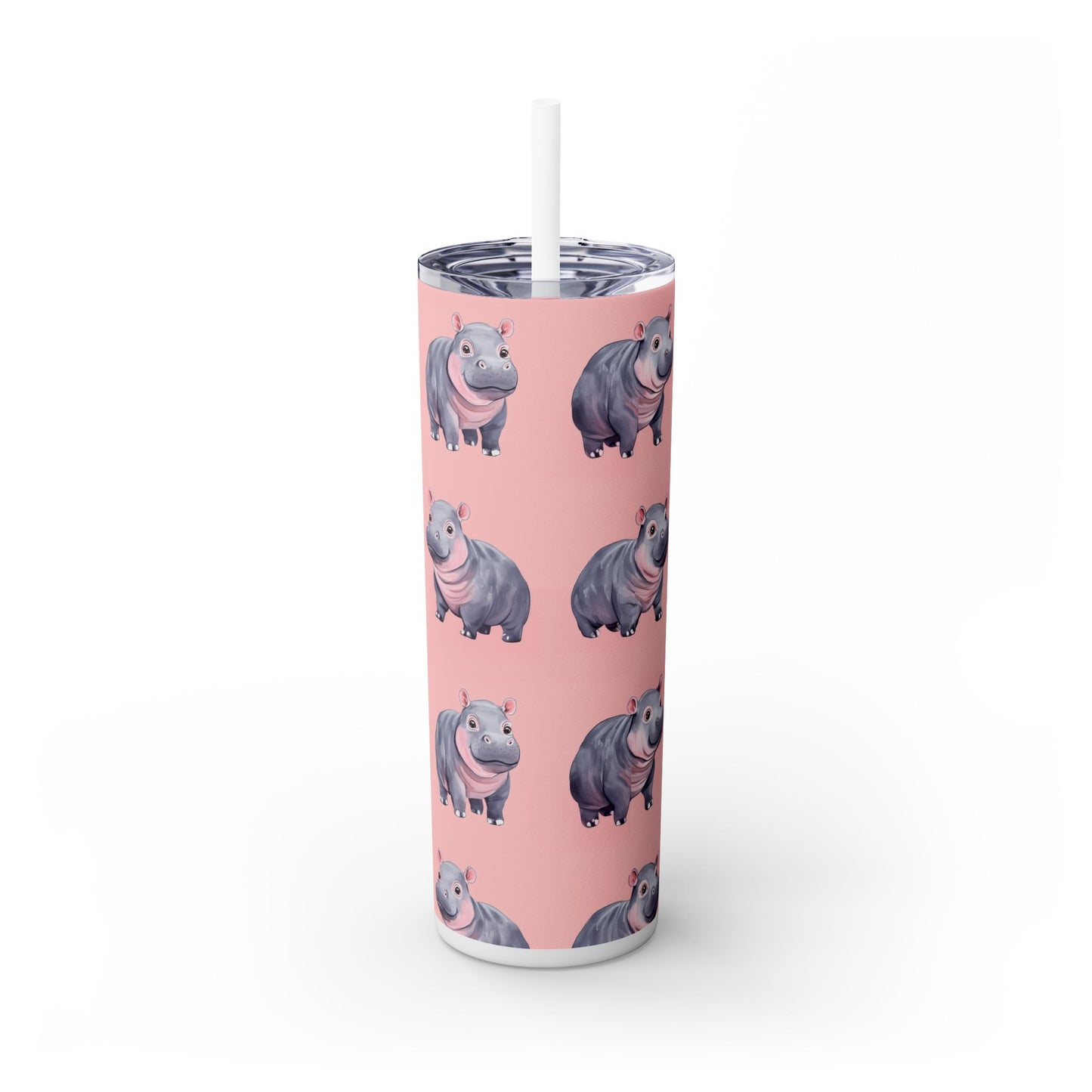 Insulated 20 oz Tumbler with Lid & Straw, Cute Pygmy Hippos - Double-walled Stainless Steel, Keeps Drinks Hot or Cold