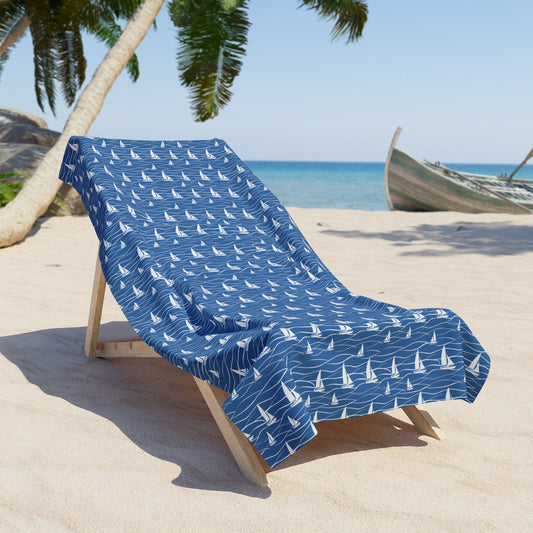 Oversized Sailboat Beach Towel with Sailboat Ocean Waves Design (36" × 72")