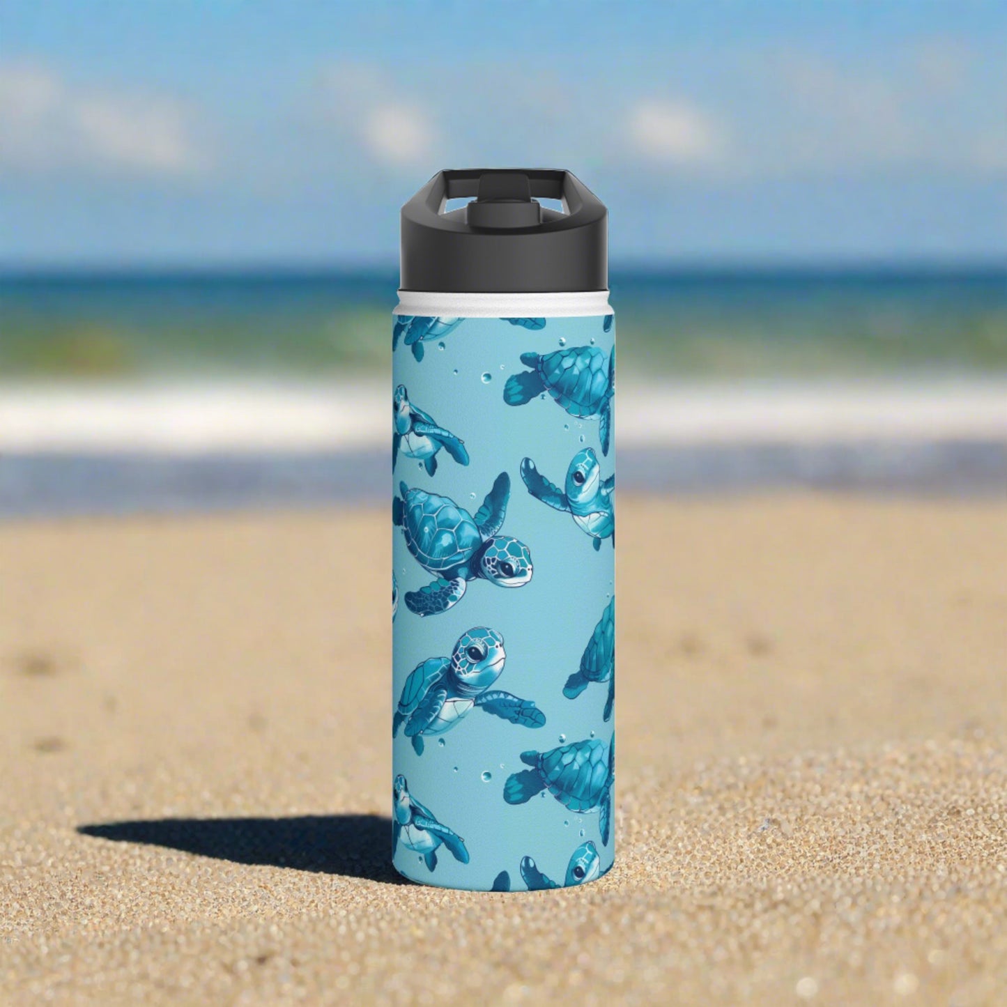 Stainless Steel Water Bottle Thermos, 18oz, Cute Baby Sea Turtles - Double Wall Insulation Keeps Drinks Hot or Cold