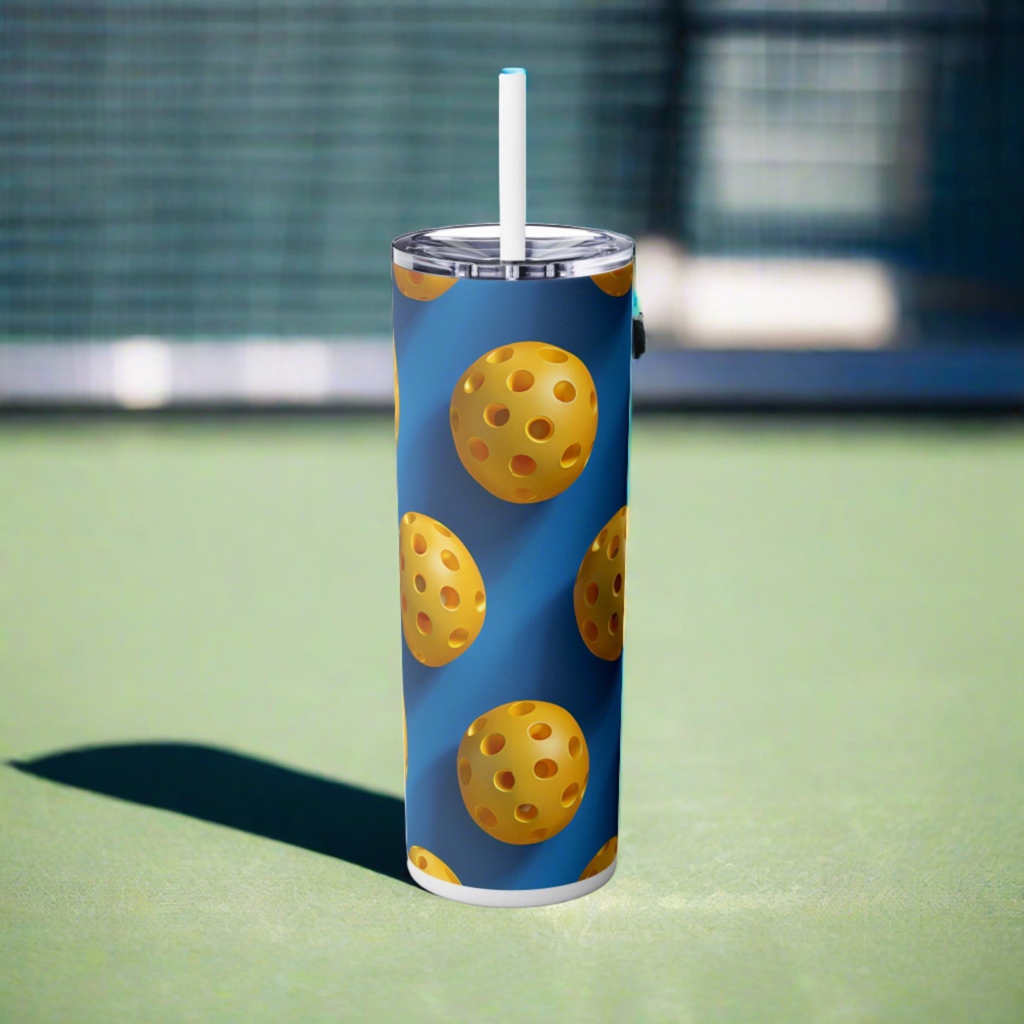 Stainless Steel Tumbler with Lid & Straw, 20 oz, 3D Pickle Ball Gift  - Double-walled, Keeps Drinks Hot or Cold