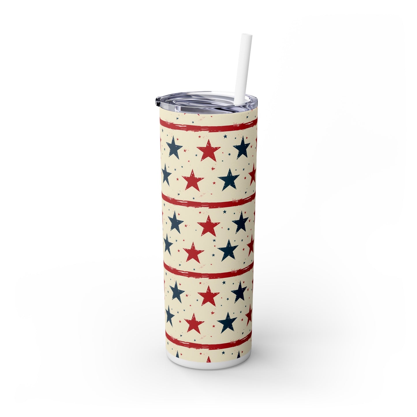 Stainless Steel Tumbler with Lid & Straw, 20 oz (Americana Stars & Stripes) Double-walled, Keeps Drinks Hot or Cold