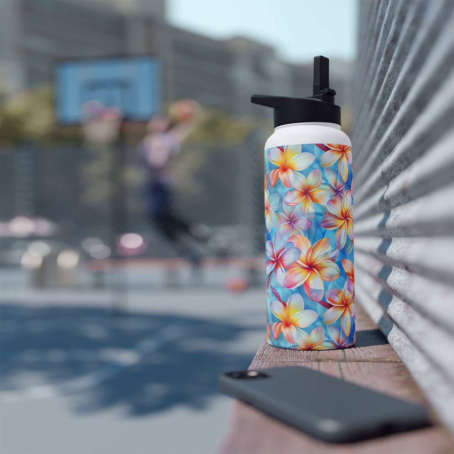 Stainless Steel Water Bottle Thermos, 32oz, Liberty Print Plumeria - Double Wall Insulation Keeps Drinks Hot or Cold