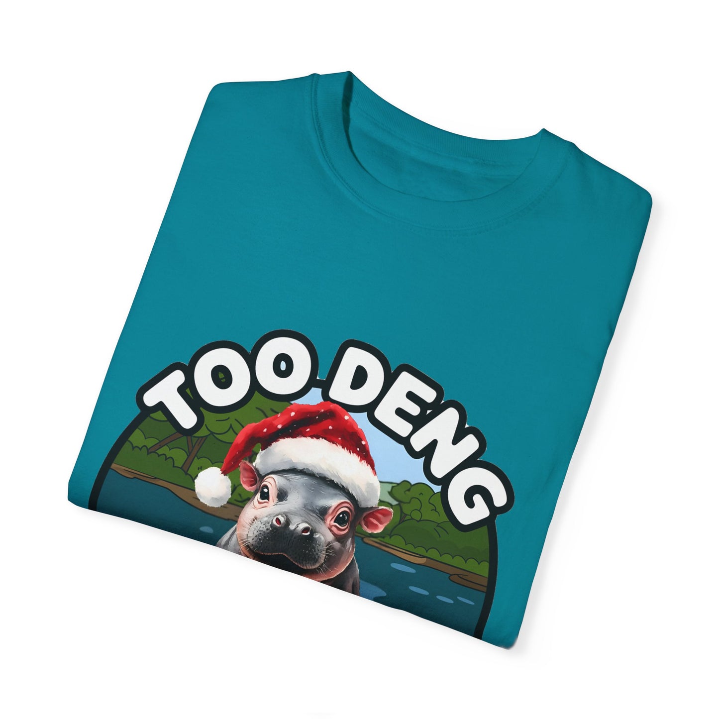 Unisex Garment-Dyed T-Shirt, Moo Deng the Cute Pygmy Hippo | Christmas Holiday Shirt