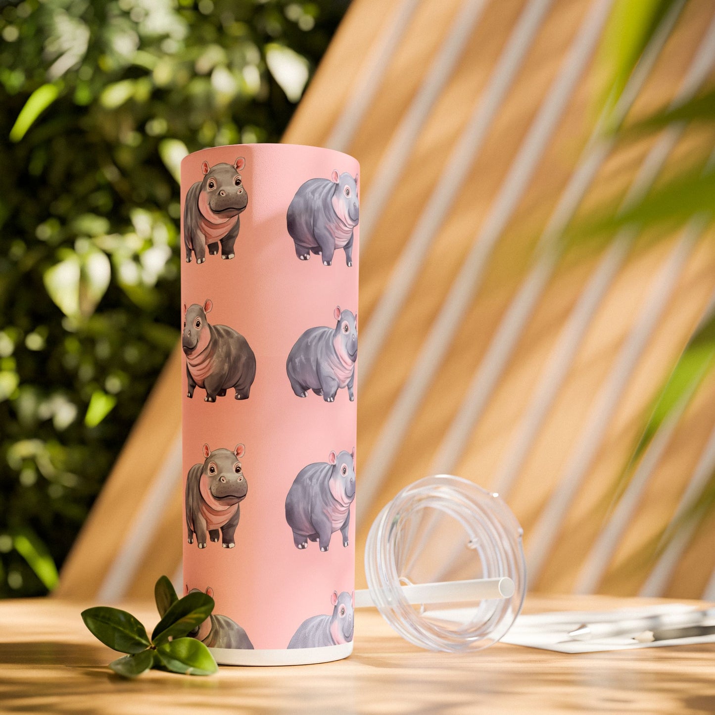 Insulated 20 oz Tumbler with Lid & Straw, Cute Pygmy Hippos - Double-walled Stainless Steel, Keeps Drinks Hot or Cold