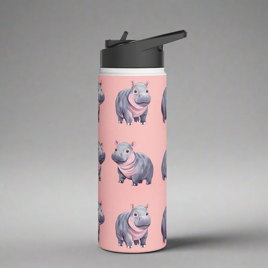 Insulated Water Bottle, 18oz, Cute Baby Pygmy Hippos - Double Walled Stainless Steel, Keeps Drinks Hot or Cold