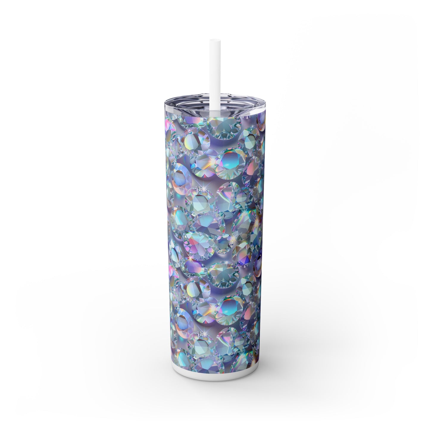 Stainless Steel Tumbler with Lid & Straw, 20 oz, Diamond Gem Bling  - Double-walled, Keeps Drinks Hot or Cold