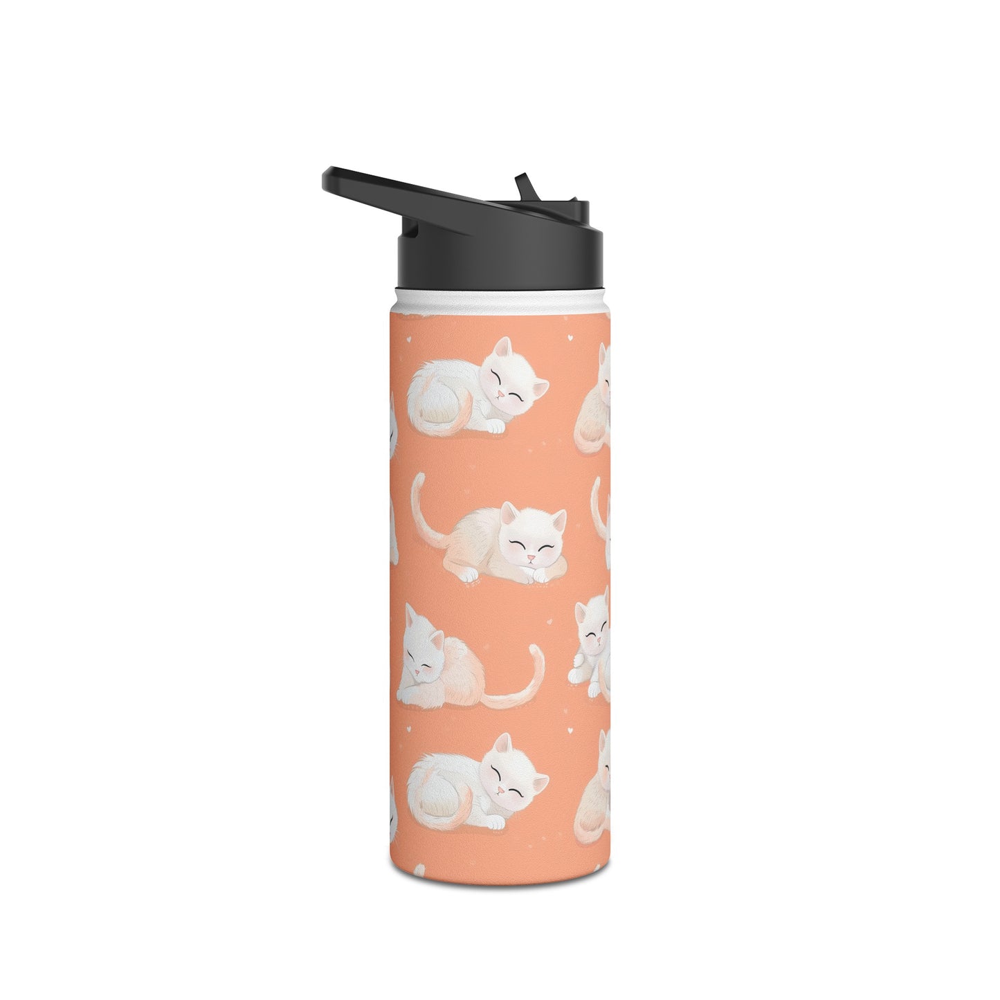 Insulated Water Bottle Thermos, 18oz, Cute Kittens - Double Walled Stainless Steel, Keeps Drinks Hot or Cold