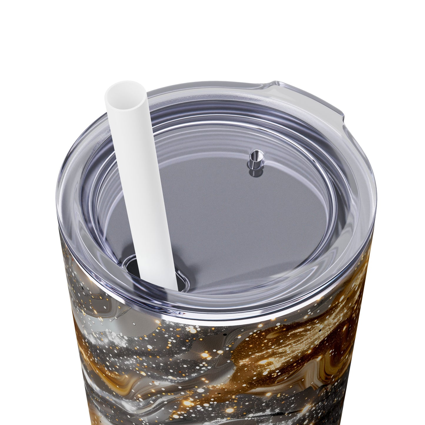 Stainless Steel Tumbler with Lid & Straw, 20 oz, Gold Silver Waves - Double-walled, Keeps Drinks Hot or Cold