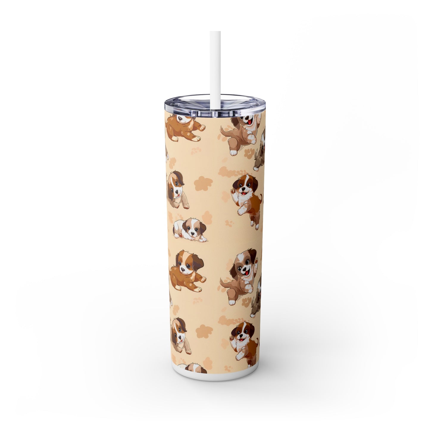 Insulated 20 oz Tumbler with Lid & Straw, Cute Puppy Dogs - Double-walled Stainless Steel, Keeps Drinks Hot or Cold